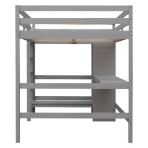 Harper & Bright Designs Full Loft Bed with Desk and Storage Shelves, Wood Full Size Loft Bed with Desk Underneath, High Loft Bed Full with Slat Support for Kids, Boys,Girls,Teens, Grey