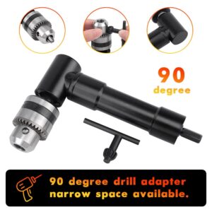 Right Angle Attachment 90 Degree Cordless Right Angle Drill Adapter Router Bit Extension Drilling Tool with 3/8" Keyed Chuck 8mm Hex Shank(Black)