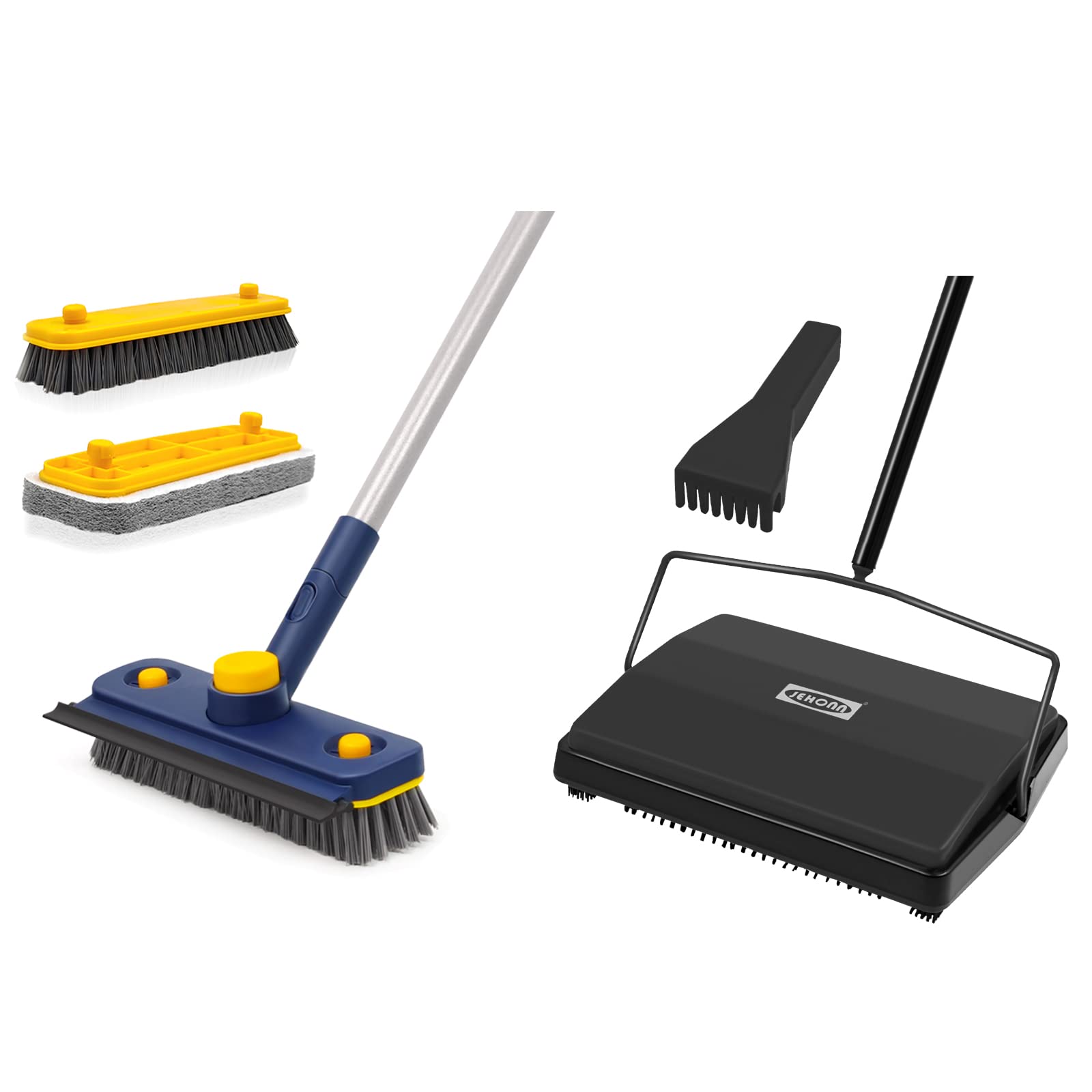 JEHONN Carpet Floor Sweeper Manual with Horsehair, Tub Tile Scrub Brush 3 in 1 Shower Brush