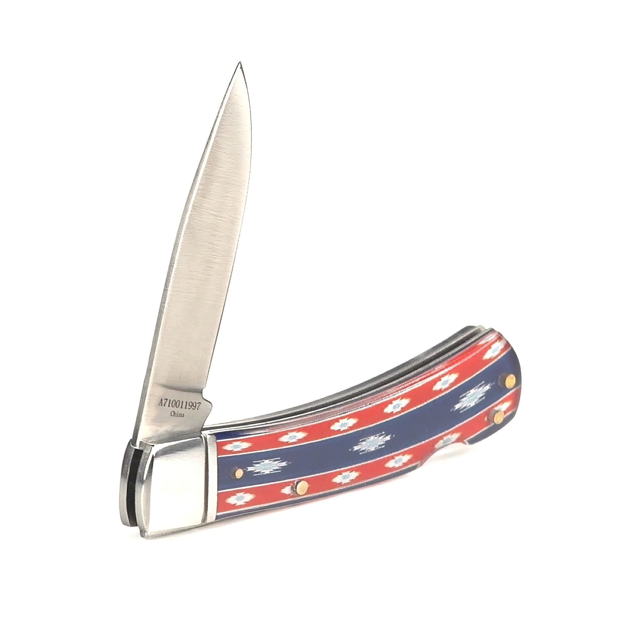 ARIAT 3" Red and Blue Southwestern Pattern Folding Knife