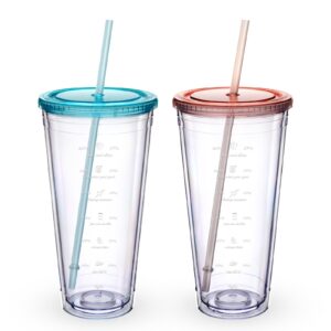 luxfuel 32oz acrylic tumblers with lid and straws,double walled clear plastic straw cup,reusable insulated cups perfect for parties,birthdays,weddings -2 pack