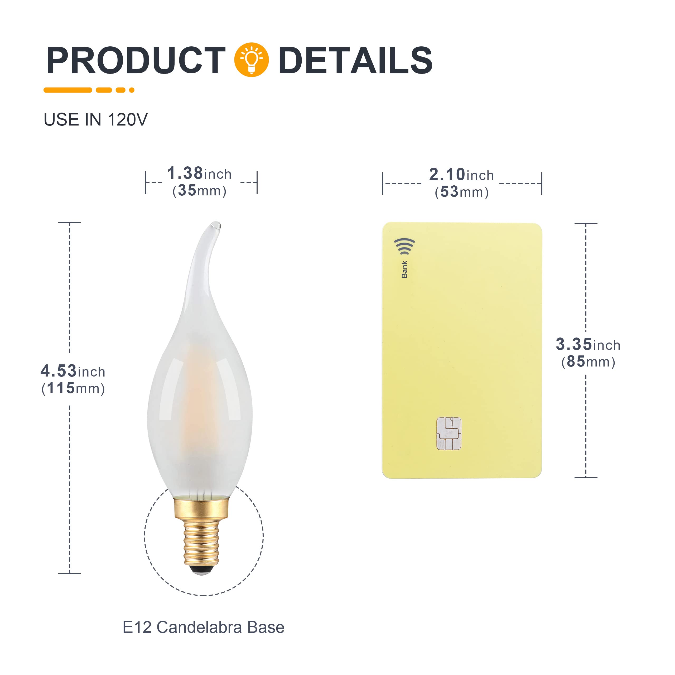 Frosted E12 Candelabra Bulb 25W Equivalent LED Chandelier Light Bulbs- 2W Dimmable E12 LED Bulb- 2700K Soft Warm- CA10 Flame Tip Candle Bulbs for Bedroom, Living/Dining Room, Wall Lantern- 3 Count