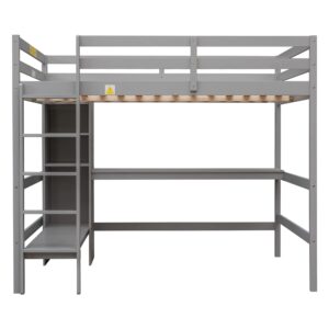 Harper & Bright Designs Full Loft Bed with Desk and Storage Shelves, Wood Full Size Loft Bed with Desk Underneath, High Loft Bed Full with Slat Support for Kids, Boys,Girls,Teens, Grey