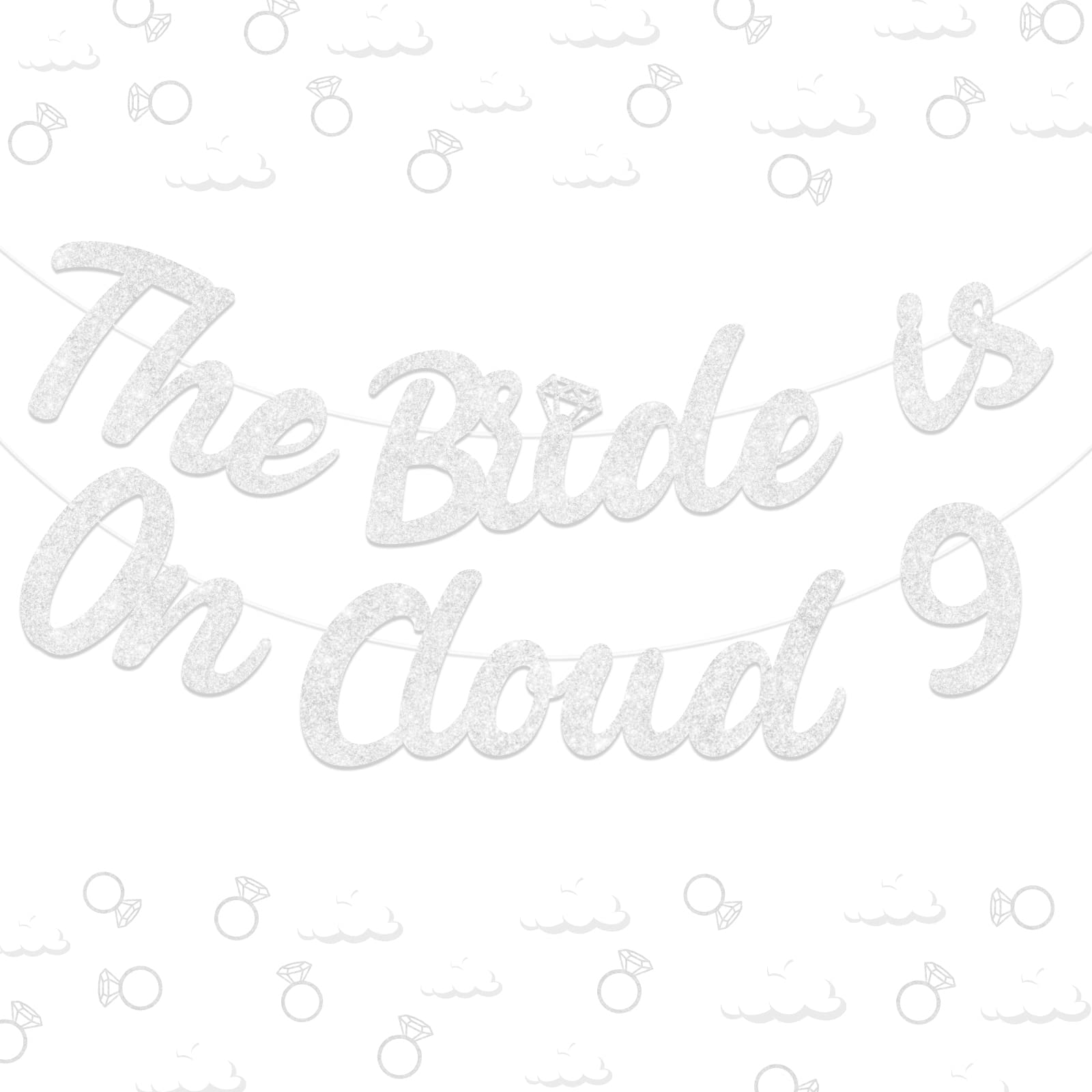 Bride On Cloud 9 Decorations - On Cloud 9 Banner Silver, Bachelorette Party Decor Glitter Banner for Engagement Wedding Decorations