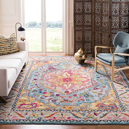 SAFAVIEH Phoenix Collection Area Rug - 10' x 14', Turquoise & Beige, Boho Chic Oriental Medallion Design, Non-Shedding & Easy Care, Ideal for High Traffic Areas in Living Room, Bedroom (PHX153K)