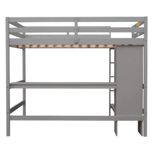 Harper & Bright Designs Full Loft Bed with Desk and Storage Shelves, Wood Full Size Loft Bed with Desk Underneath, High Loft Bed Full with Slat Support for Kids, Boys,Girls,Teens, Grey