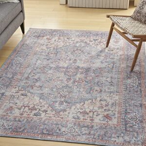 nicole curtis machine washable series 1 traditional blue/multi 6' x 9' area -rug, easy -cleaning, non shedding, bed room, living room, dining room, kitchen (6x9)