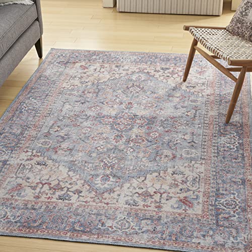 Nicole Curtis Machine Washable Series 1 Traditional Blue/Multi 6' x 9' Area -Rug, Easy -Cleaning, Non Shedding, Bed Room, Living Room, Dining Room, Kitchen (6x9)