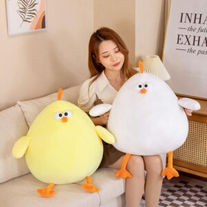 Funny Fat Chicken Plush Pillow 17.7" Cute Plush Chicken Pillow Super Soft Simulation Mother Hen Doll Chicken Plush Neck Pillow Chicken Stuffed Animal forKids' Plush Toy Pillows Festival Gifts (White)