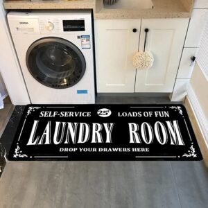 Laundry Room Rug Non Slip Floor mats Farmhouse Large Laundry Rugs for Laundry Room Mat Washer and Dryer Carpet Laundry Room Decor 20x59inch(Black1)