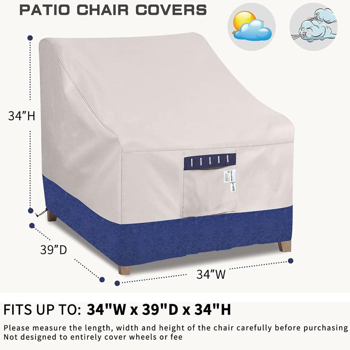 Simpelg Patio Chair Covers For Outdoor Furniture Waterproof 600D Thick Oxford Chair Covers For Outdoor Furniture, Outdoor Patio Covers 34"W x 39"D x34"H (2 Pack-Navy-Large)