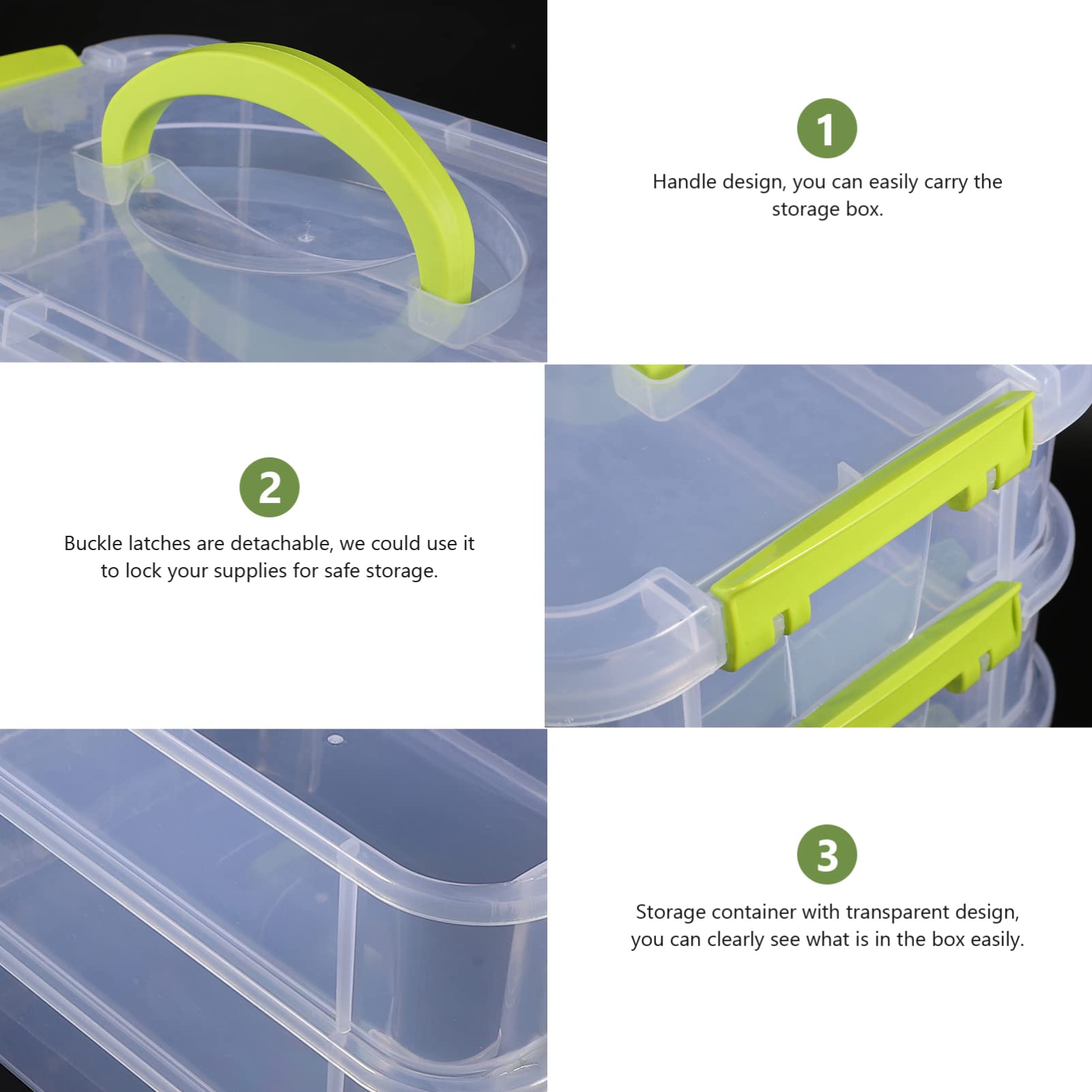 Zerodeko Tool Box 3-Tiers Storage Box, Stackable Carry Box Transparent Storage Bin Portable Storage Container Plastic Storage Case Art Supply Organizer for Organizing Sewing Suitcase