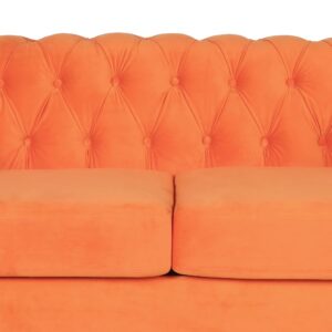 RARZOE Traditional Chesterfield Loveseat Sofa, Modern Vintage Chesterfield Button Tufted Velvet Couch with Nailhead Trim Scrolled Arms for Living Room Bedroom Office(Orange)