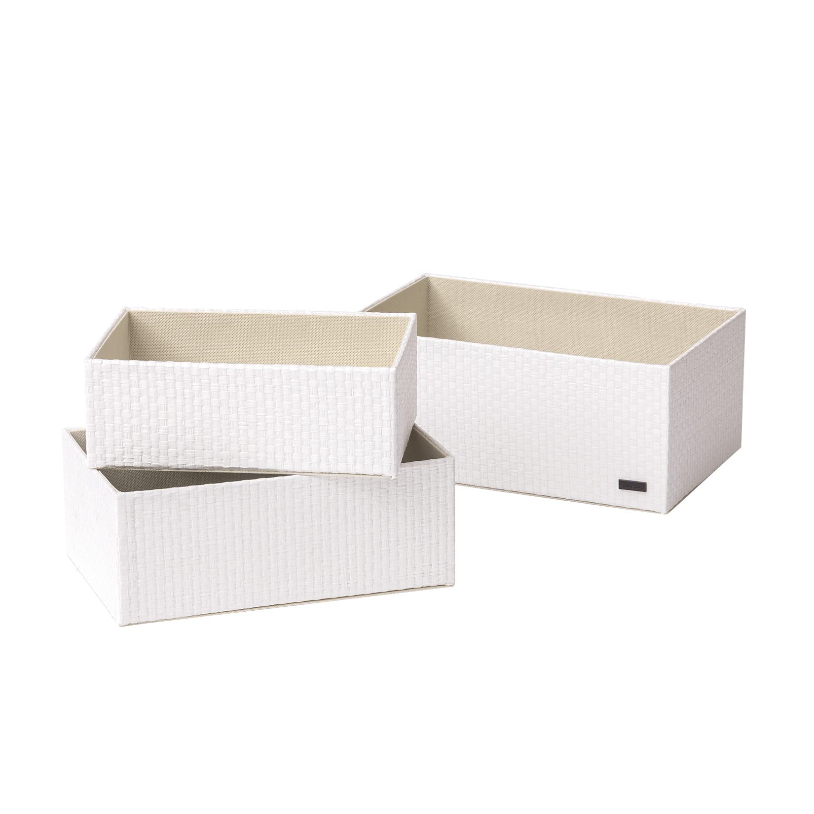 LA JOLIE MUSE Recycled Woven Paper Storage Baskets Set 3 - Stackable Paper Rope Storage Baskets for Organizing Container Bins for Shelves Cupboards Drawer, Small Woven Basket with Liner (White)