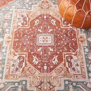 SAFAVIEH Tucson Collection Area Rug - 8' Square, Aqua & Rust, Traditional Persian Design, Non-Shedding Machine Washable & Slip Resistant Ideal for High Traffic Areas in Living Room, Bedroom (TSN150J)