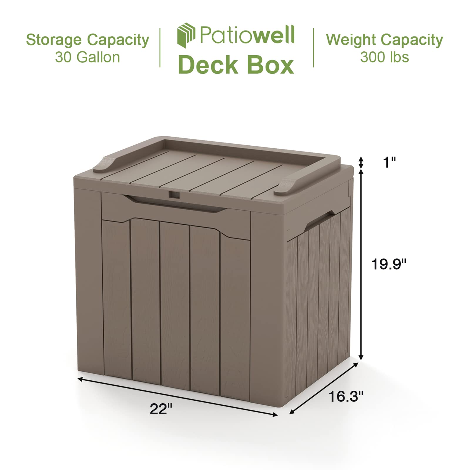 Patiowell 30 Gallon Resin Deck Box, Outdoor Storage Box for Patio Furniture, Deliveries, Pool Supplies,Waterproof and Lockable, Brown