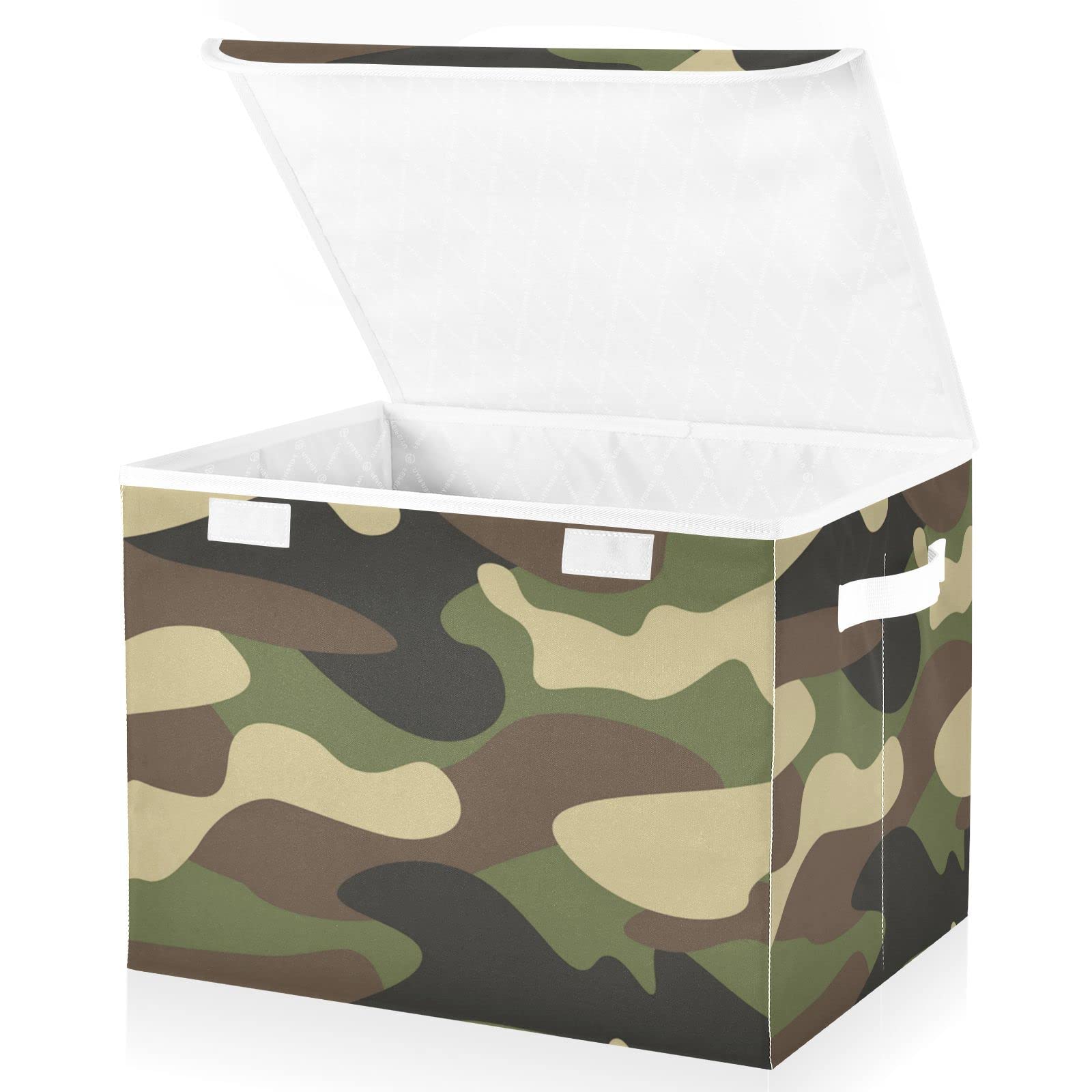 SUABO Military Camouflage Camo Storage Bin with Lid Large Oxford Cloth Storage Boxes Foldable Home Cube Baskets Closet Organizers for Nursery Bedroom Office