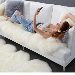 WL&ALLEN Large Sheepskin Rug Genuine Thick and Lush 3 Inch Pile，Luxury Australian Pelts |Large Sheepskin Wool Area Rugs (Large Single Pelt 2'6" x 3'7"，Ivory White)