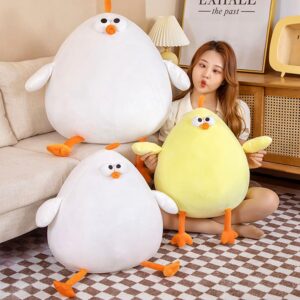 Funny Fat Chicken Plush Pillow 17.7" Cute Plush Chicken Pillow Super Soft Simulation Mother Hen Doll Chicken Plush Neck Pillow Chicken Stuffed Animal forKids' Plush Toy Pillows Festival Gifts (White)