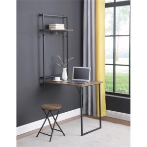 Coaster Home Furnishings Riley Foldable Wall Desk with Stool Rustic Oak and Sandy Black