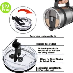 2 pcs Tumbler Replacement Lids,Spill-proof Splash Resistant Straw-friendly Cover,BPA Free & Straw Friendly (30 oz,white&black)