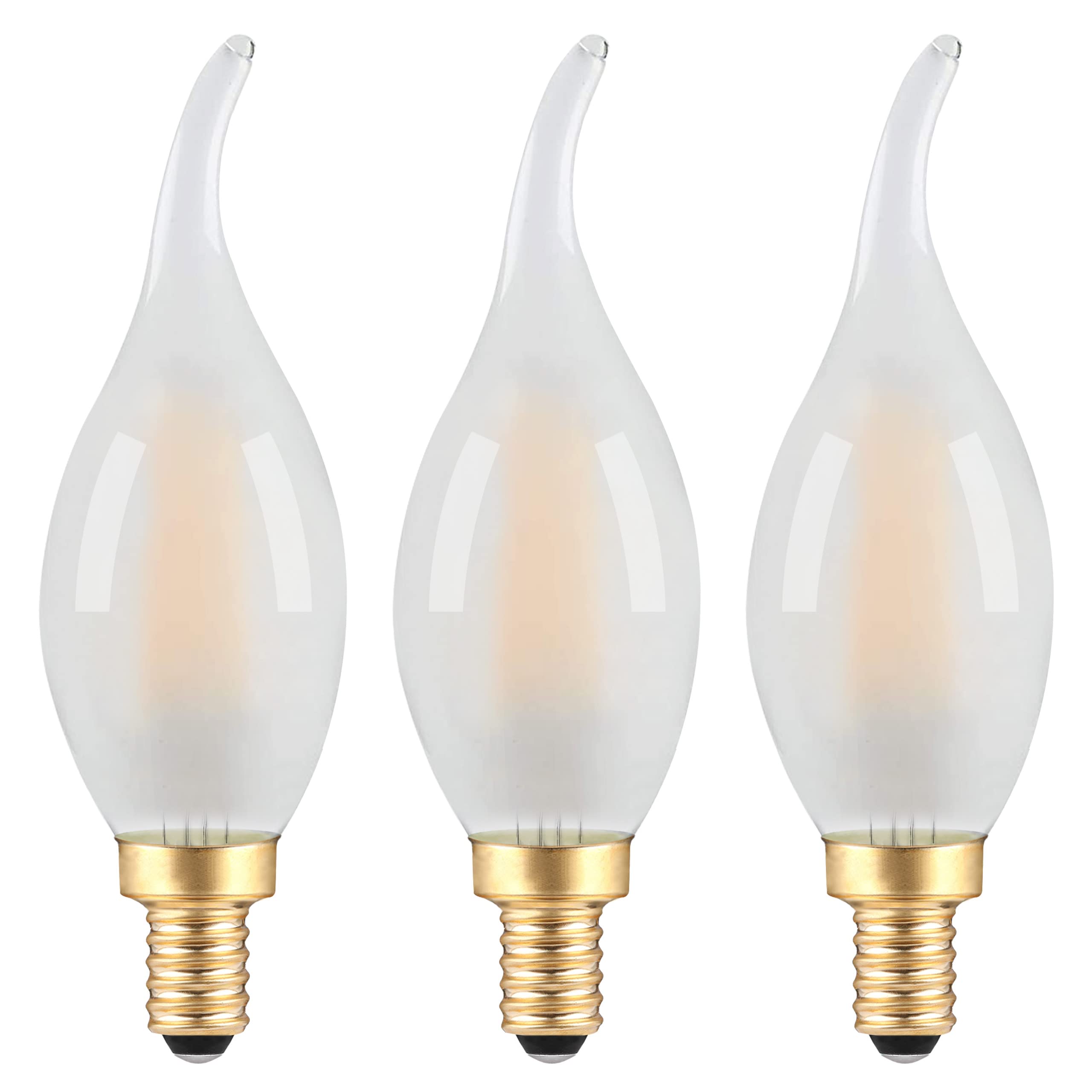 Frosted E12 Candelabra Bulb 25W Equivalent LED Chandelier Light Bulbs- 2W Dimmable E12 LED Bulb- 2700K Soft Warm- CA10 Flame Tip Candle Bulbs for Bedroom, Living/Dining Room, Wall Lantern- 3 Count