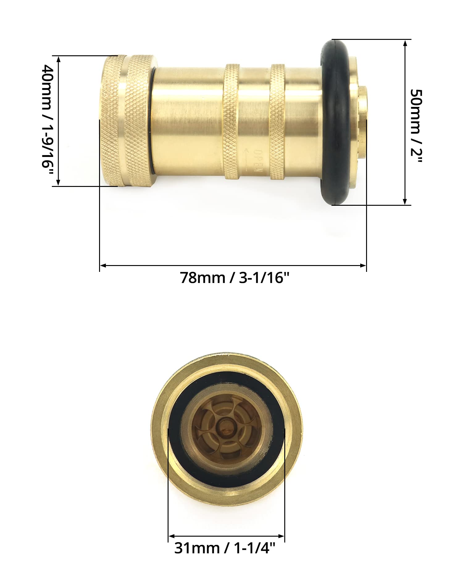 QWORK 1" NST/NH Brass Fire Hose Spray Nozzle, Heavy Duty Fire Equipment, Industrial Jet Fog Nozzle 36 gpm 100 psi