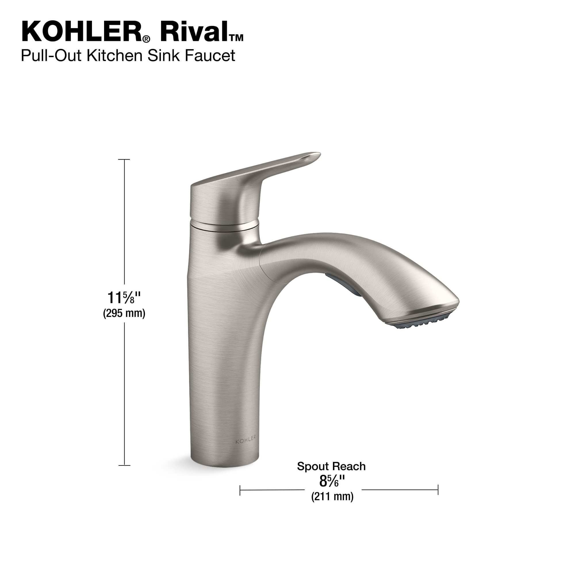 Kohler 30468-CP Rival Single Handle Pull-Out Kitchen, Laundry, Utility Sink Faucet, Polished Chrome, 1.5 gpm