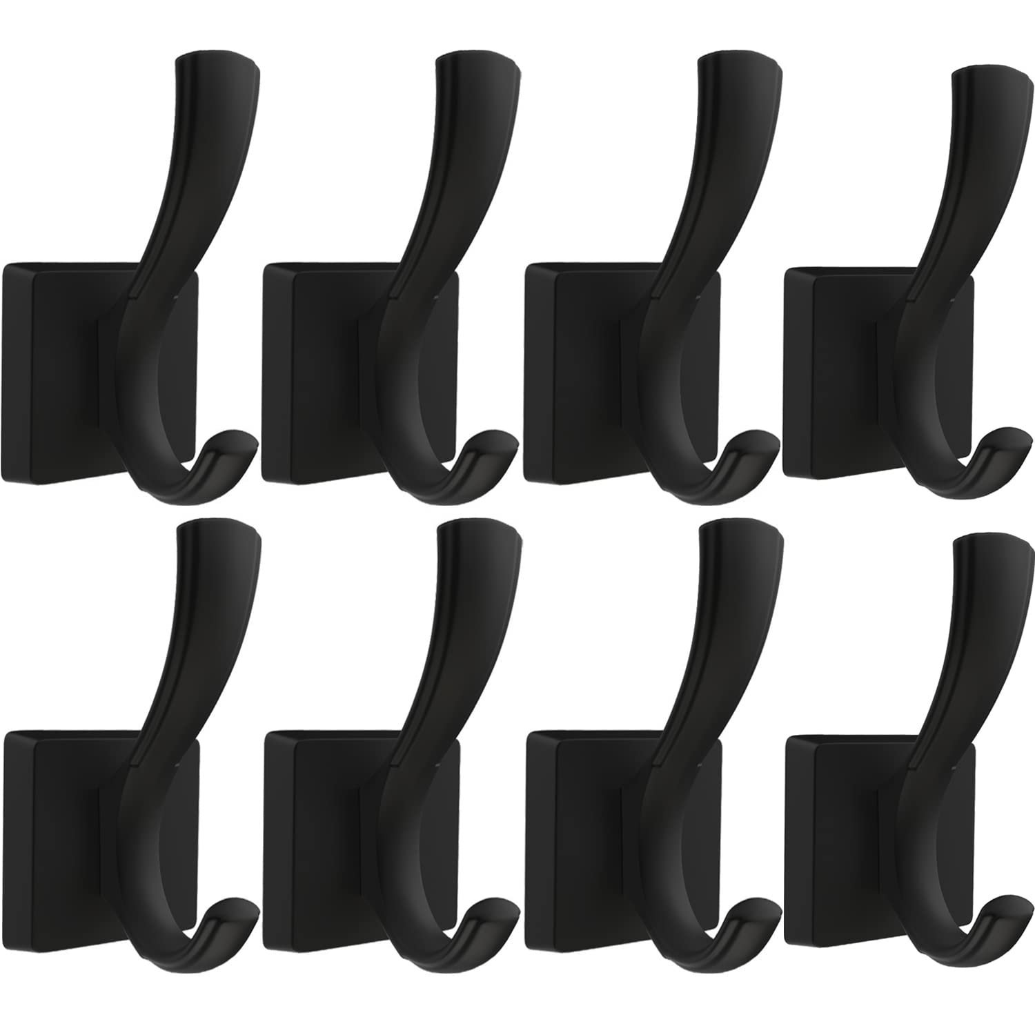 TOFIIGREM Black Wall Hooks Coat Hook, Towel Hooks Hand Towel Holder for Bathroom, Entryway Mudroom Hooks for Hanging Coat Key Robe Hat Backpack (8 Pack, Black)