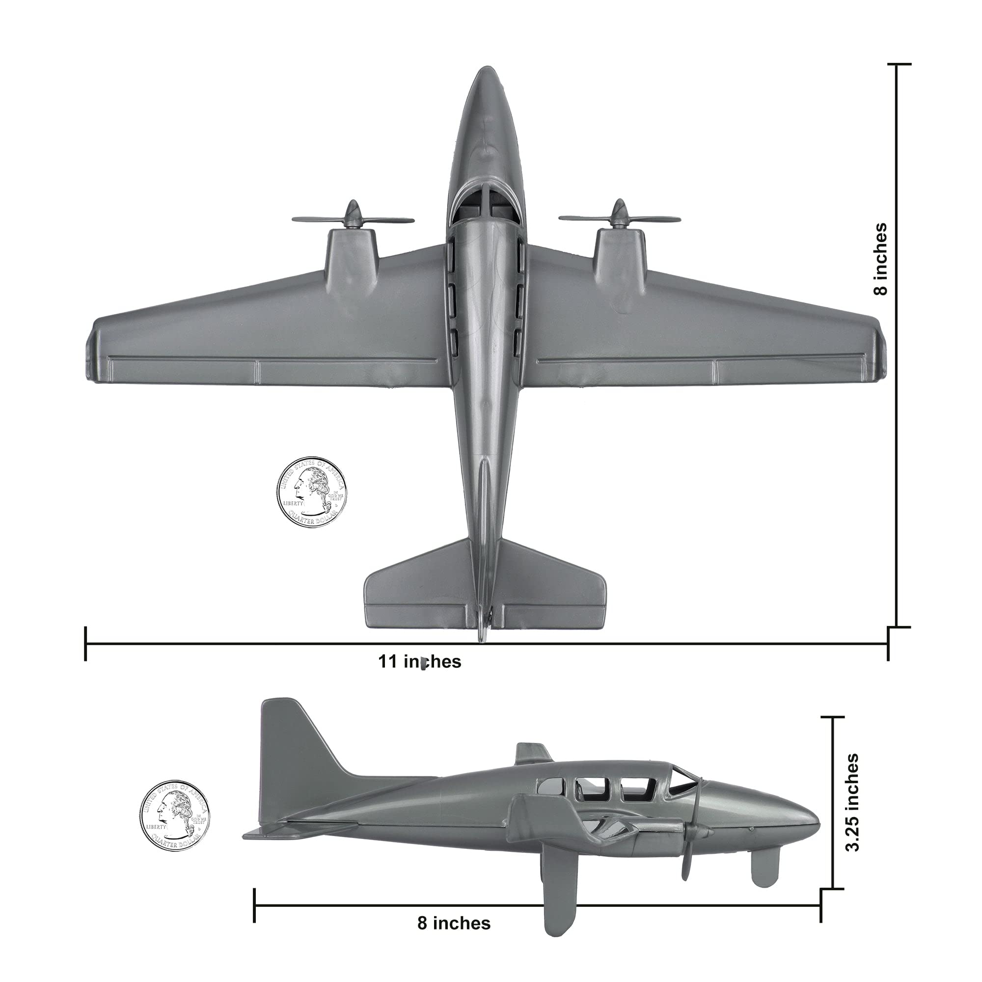 TimMee Prop Plane and Fighter Jet - 2pc Silver Gray Plastic Army Men Air Support