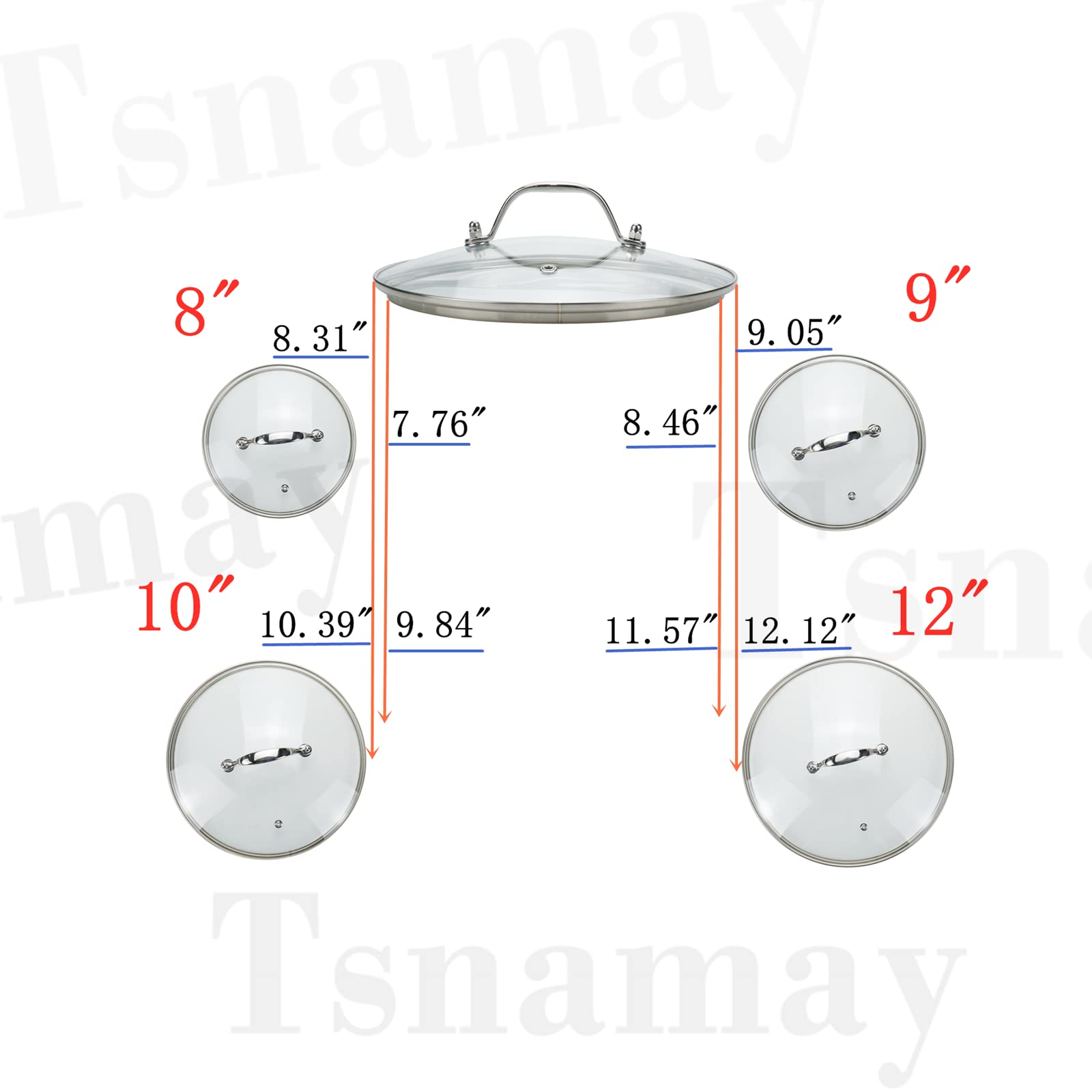 Tsnamay 8 Inch Clear Glass Pot Lid for Frying Pan Replacement Cover Can Withstand 356°F (180℃) with Stainless Steel Arch Bridge Handle,Bright Silver