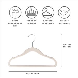 3 Sprouts Velvet Baby Hangers - Non-Slip Hanger for Infant, Toddler, Baby Clothes - Closet Kids Hangers with Slim Design, Nordic Colors, Pack of 30 - Cream