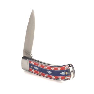 ARIAT 3" Red and Blue Southwestern Pattern Folding Knife