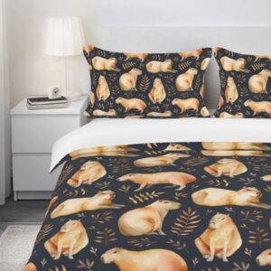 YILAD Capybaras Bedding Set Comforter Cover Twin Size Duvet Cover Soft for Boys Girl Bedroom 3 Piece 2 Pillow Shams