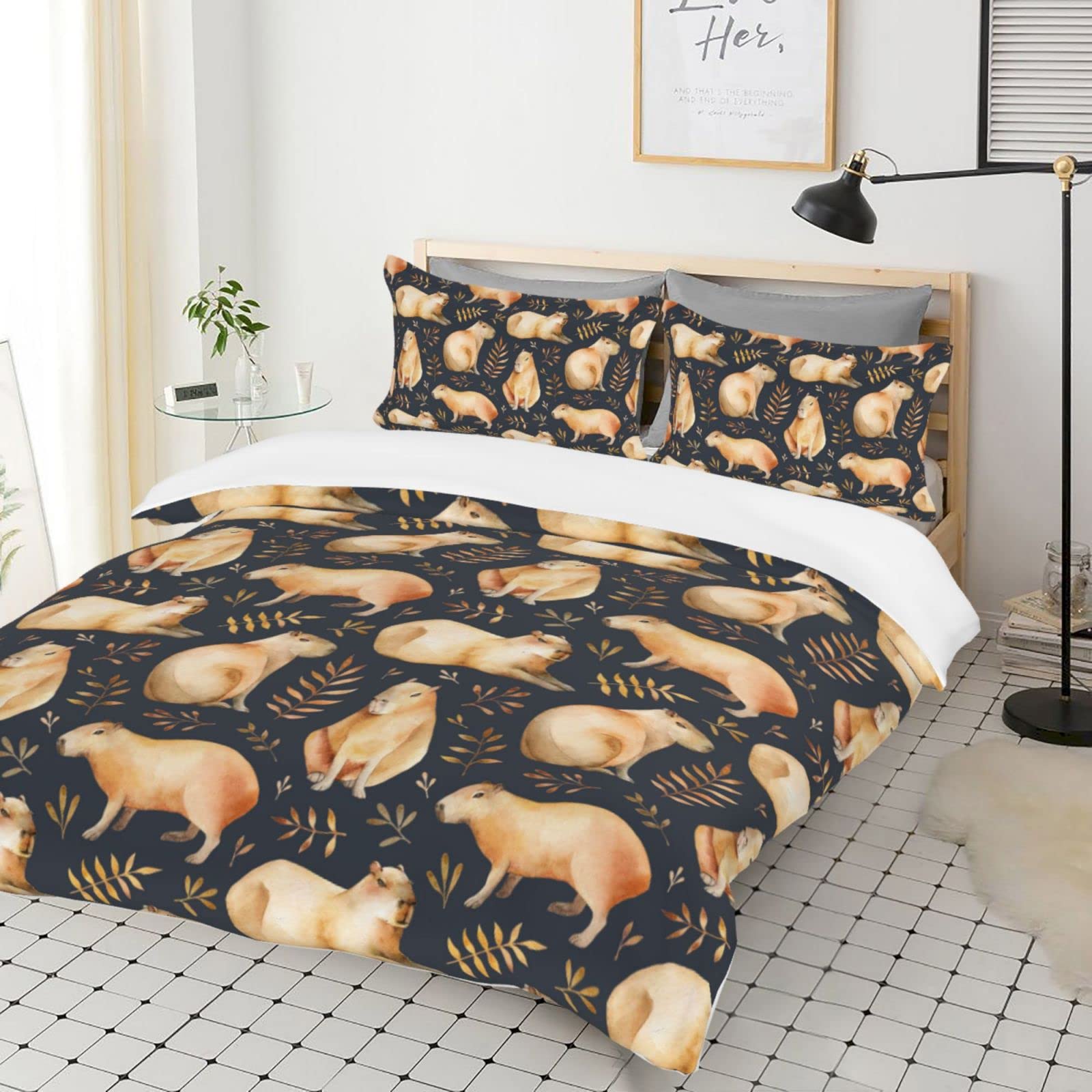 YILAD Capybaras Bedding Set Comforter Cover Twin Size Duvet Cover Soft for Boys Girl Bedroom 3 Piece 2 Pillow Shams