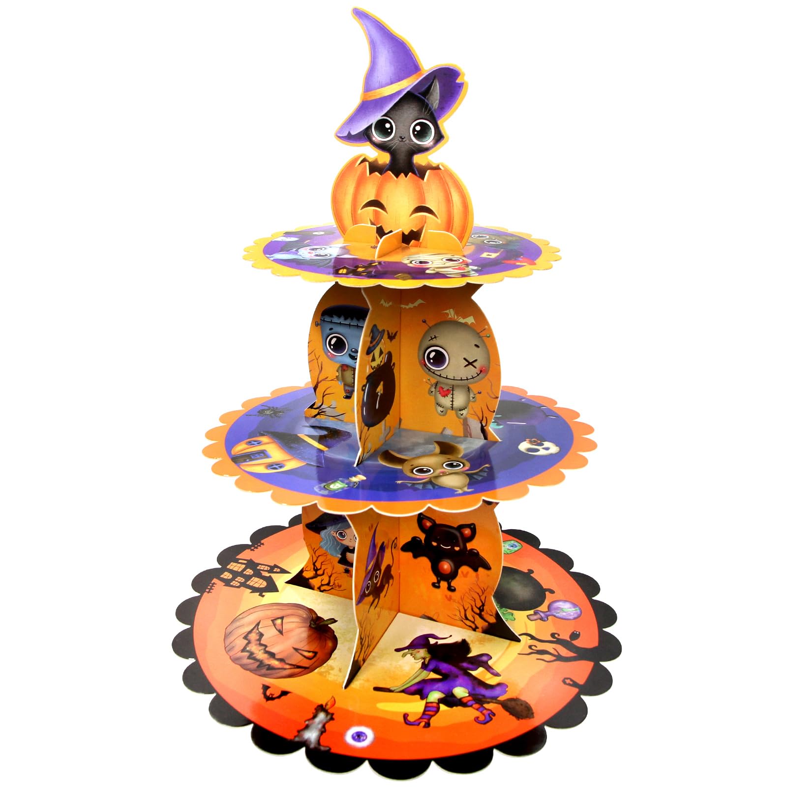 ceiba tree Halloween Cupcake Stand Decorations Holder Dessert Tower 3 Tier Cardboard Pumpkin Trick or Treat Party Birthday Supplies for Kids