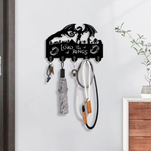 AVJERA Lord Key Rings Key Holder for Wall, Nail-Free Key Holder, Key Hook for Entryway Hallway, Wall Mounted Dragon Key Hooks, Black,11.4''7''0.3''