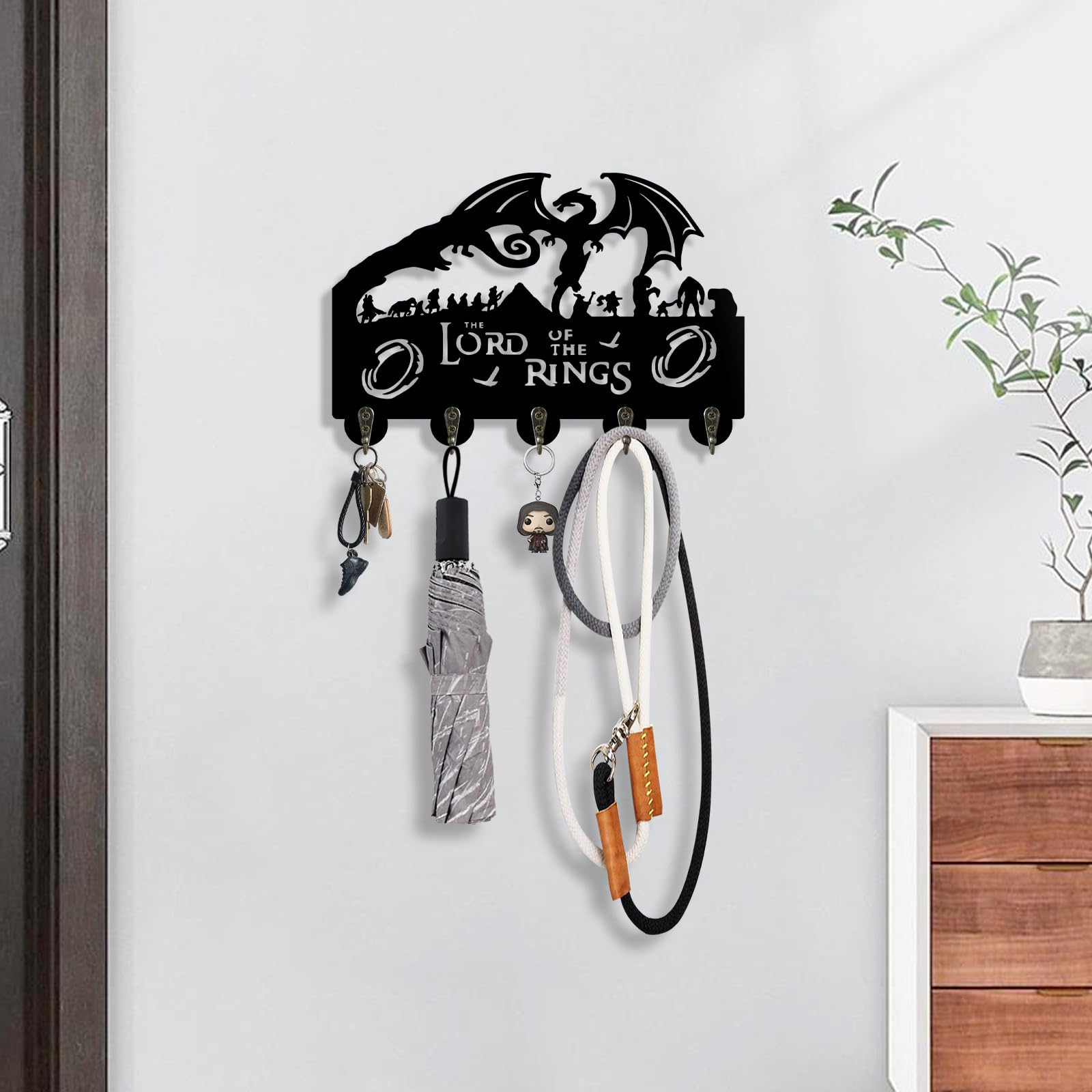 AVJERA Lord Key Rings Key Holder for Wall, Nail-Free Key Holder, Key Hook for Entryway Hallway, Wall Mounted Dragon Key Hooks, Black,11.4''7''0.3''