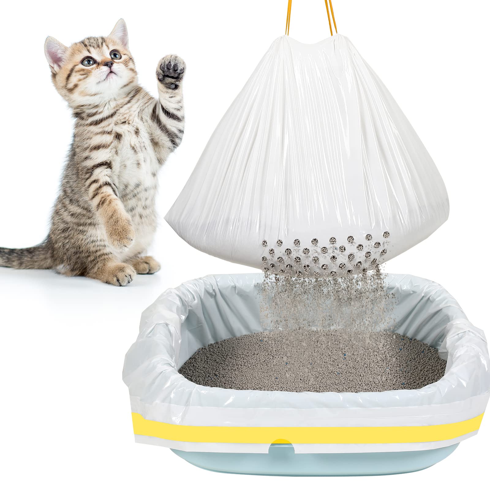 28 Count Large 31 x 18 Inch Sifting Cat Litter Bags Thick Cat Litter Box Liners with Holes Portable Thick Scratch Resistant Cat Litter Bags Drawstring Litter Box Liners for Pet Cat Litter Box Supplies