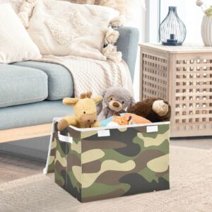 SUABO Military Camouflage Camo Storage Bin with Lid Large Oxford Cloth Storage Boxes Foldable Home Cube Baskets Closet Organizers for Nursery Bedroom Office