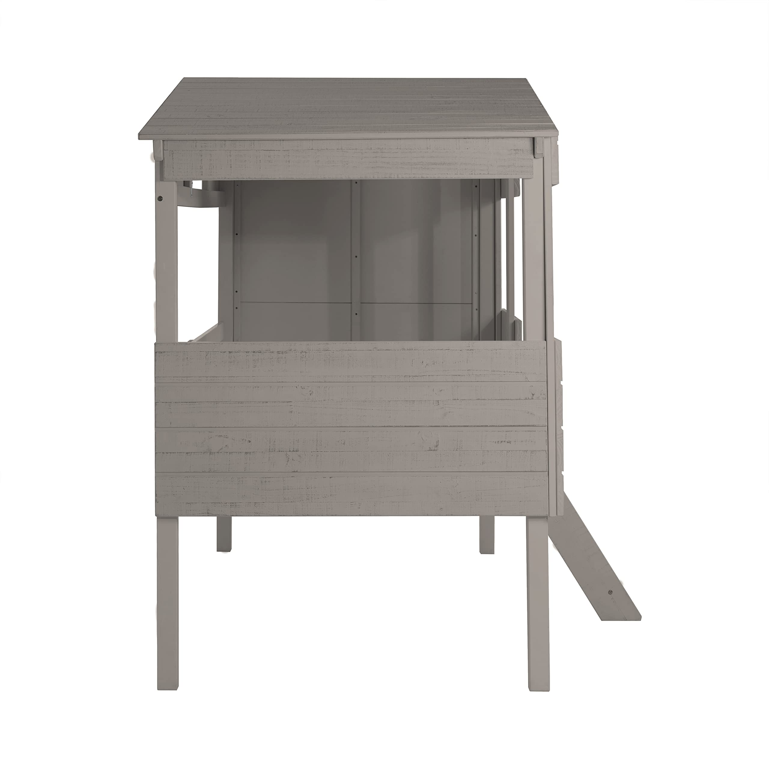 Naomi Home Susie Full Size House Bed for Kids - Cabana Style Solid Pine Wood Bed with Front Windows & Roof, Full Size Loft Bed for Kids with Guard Rails, Perfect for Girls/Boys, Light Gray