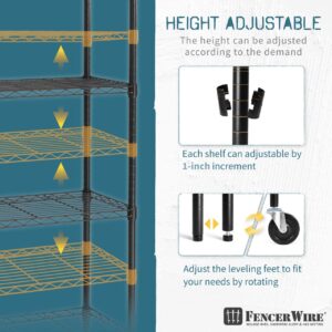 Fencer Wire NSF Commercial Heavy Duty Wire Shelving w/Wheels, Leveling Feet & Liners, Kitchen Storage Shelf, Garage Shelving Storage, Utility Wire Rack Storage Shelves, w/Liner, 36 x 18 x 76 5-Tier