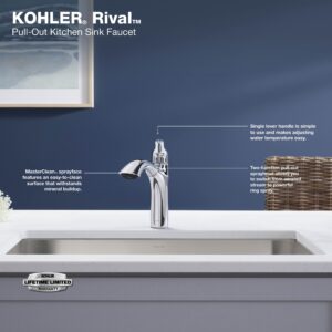 Kohler 30468-CP Rival Single Handle Pull-Out Kitchen, Laundry, Utility Sink Faucet, Polished Chrome, 1.5 gpm