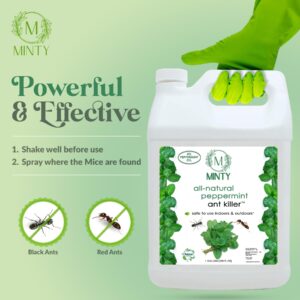 Minty Ant Killer - Natural 5% Peppermint Essential Oil Spray for Bugs, Ants and Insects - Safe for Indoor & Outdoor Use Repellent Spray 128 Fl Oz Gallon Trigger Sprayer