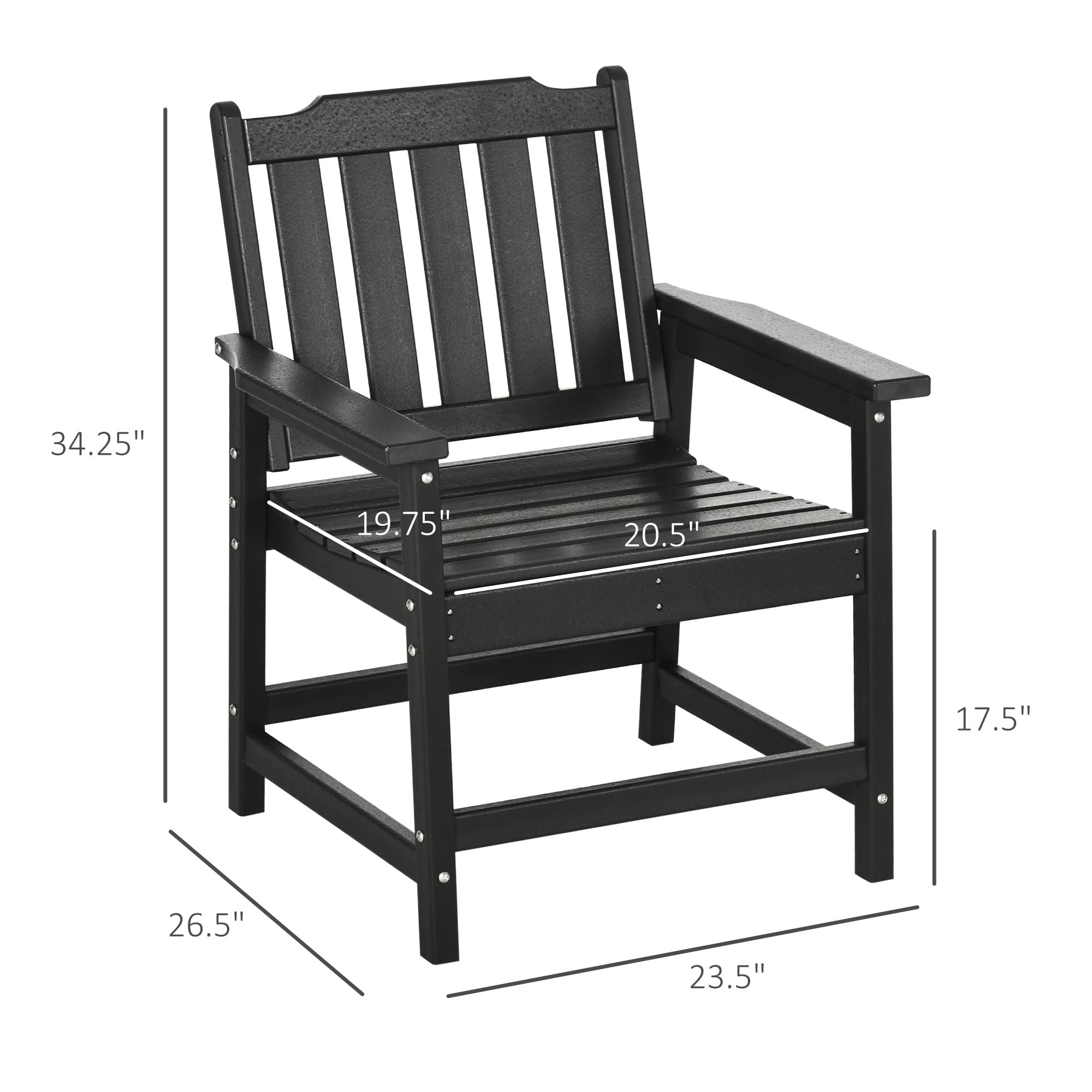 Outsunny All-Weather Patio Chair, HDPE Patio Dining Chair, Heavy Duty Wood-Like Outdoor Furniture for Garden, Backyard, Deck, Porch, Lawn, Black