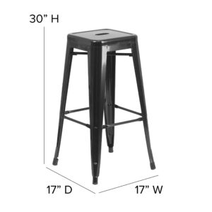 BizChair Commercial Grade Indoor-Outdoor Bar Height Stool - Black Metal Frame - Teak Poly Resin Seat - 30" High - Backless