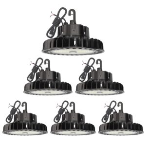 hyperlite 6 packs led high bay light 150w 21,000lm 5000k 1-10v dimmable ul listed us hook 5' cable alternative to 650w mh/hps for gym factory warehouse