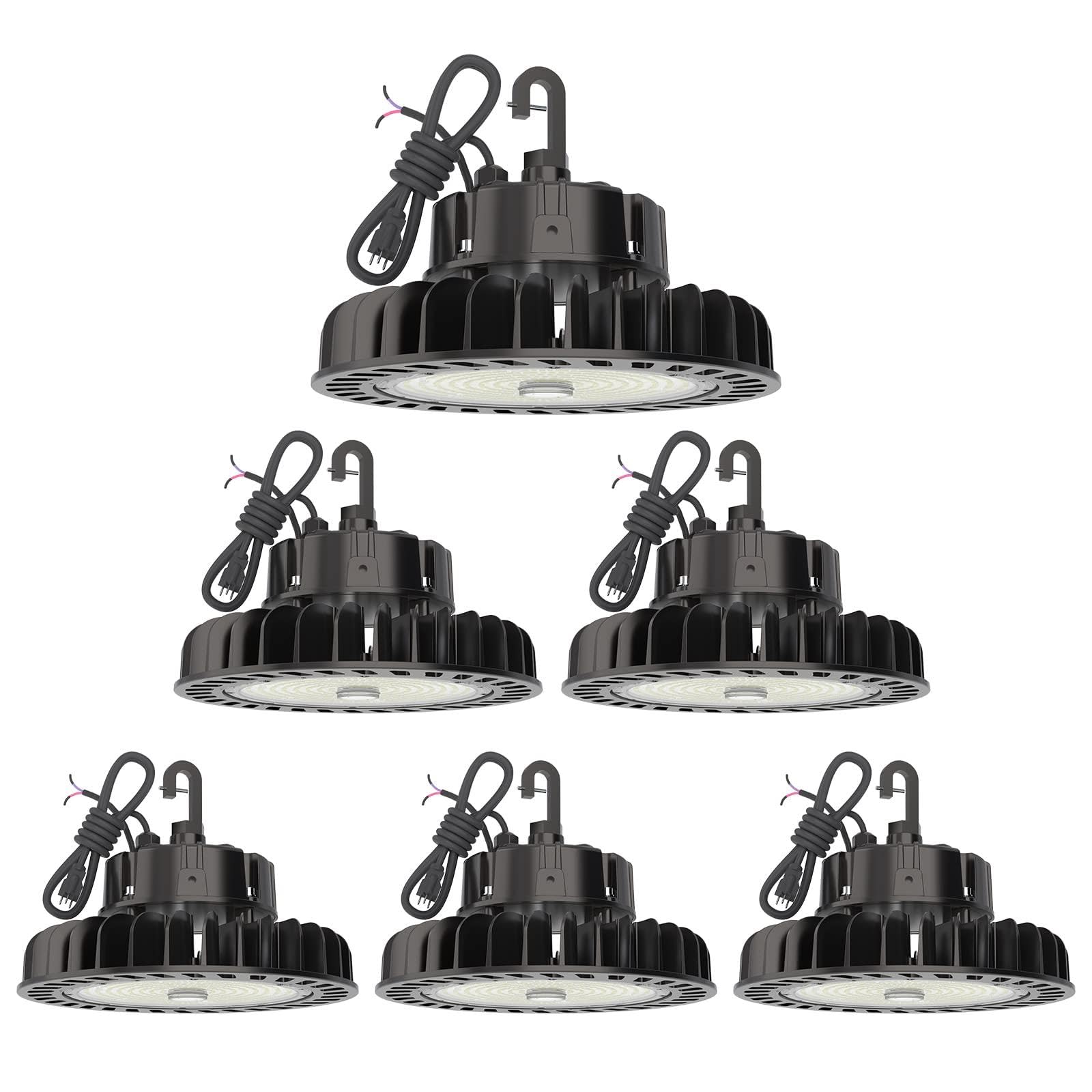 HYPERLITE 6 Packs Led High Bay Light 150W 21,000lm 5000K 1-10V Dimmable UL Listed US Hook 5' Cable Alternative to 650W MH/HPS for Gym Factory Warehouse