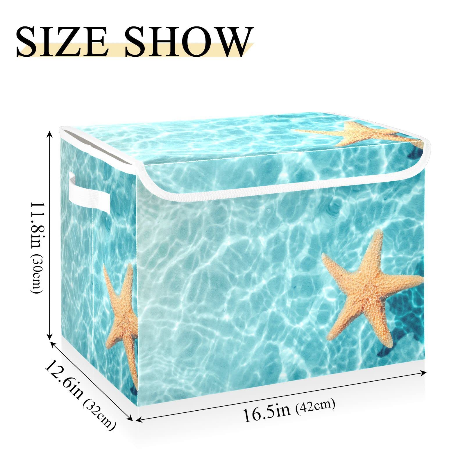 RunningBear Starfish Summer Beach Large Storage Bins with Lid Collapsible Storage Bin Cube Storage Bin Fabric Storage for Boys Girls Toys