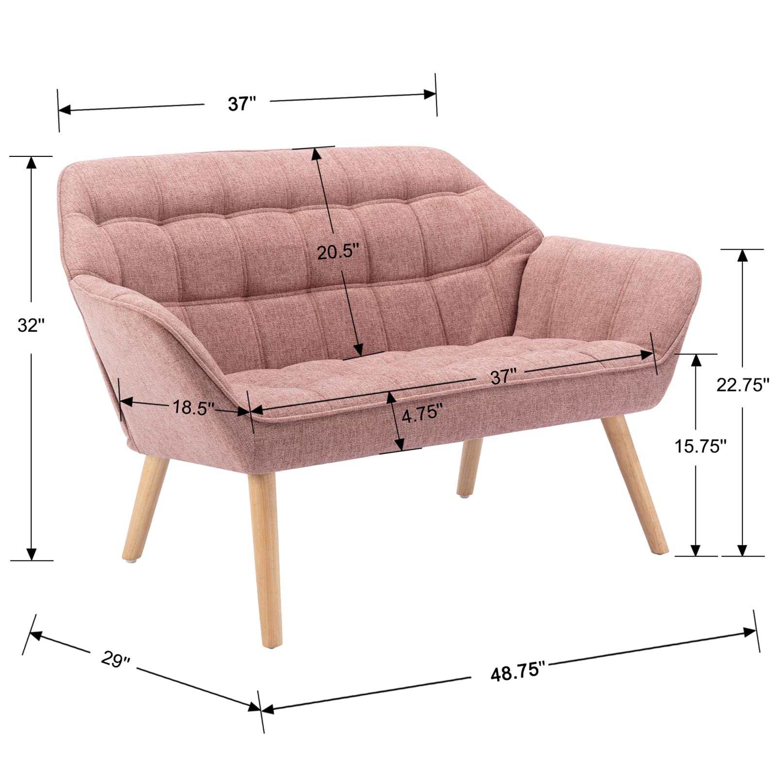 ZSARTS 48 inch Small Loveseat for Small Spaces, Upholstered High Wingback Chair Modern Linen Mini Sofa Couch 2-Seat Armchair with Wood Legs for Bedroom Living Room, Pink